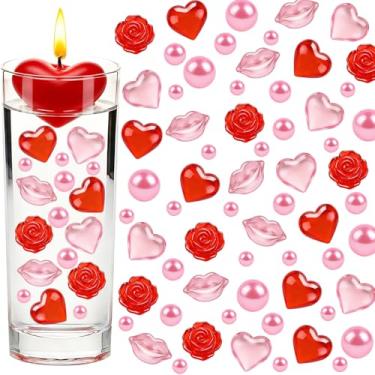 Imagem de YIYA 120 peças para decoração de vaso de dia dos namorados, acrílico, vermelho, rosa, coração, pérolas, rosa, lábios, contas falsas, flutuantes, para festa dos namorados, casamento, aniversário