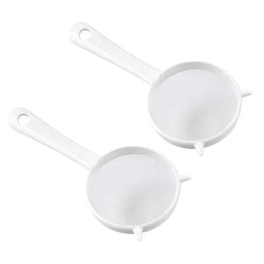 Imagem de Peneira de cozinha pequena de malha branca de 2 peças - peneira de filtro de malha de plástico, peneira e peneira com alça para chá, macarrão, farinha, arroz, frutas, vegetais, coadores de alimentos