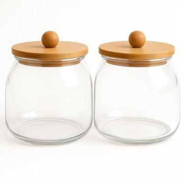 Imagem de Kit 2 Potes Herméticos De Vidro Com Tampa De Bambu Luxo E Organização Para Cozinha