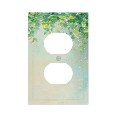Imagem de Nadoabtm Capas de tomada vintage aquarela verde folhas de plantas 1 gangue placa de cobertura de interruptor de luz dupla capa decorativa para tomada elétrica para decoração de sala de estar em casa