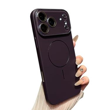 Imagem de Caseative Capa magnética de cor sólida com proteção de lente de câmera completa para iPhone, compatível com carregamento sem fio MagSafe (roxo, iPhone 16 Pro)
