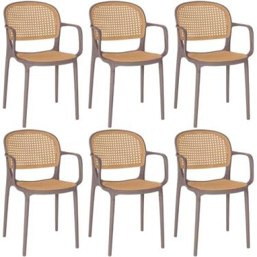 Imagem de Kit 6 Cadeiras de Jantar Roma Prática com Braços para Sala e Cozinha - Marrom Claro