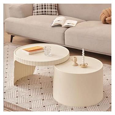 Imagem de Mesa de centro dobrável moderna e moderna, mesas de centro redondas escaláveis para sala de estar, mesa central elegante, mesas de destaque empilháveis, expandindo até 105 cm simples (bege)