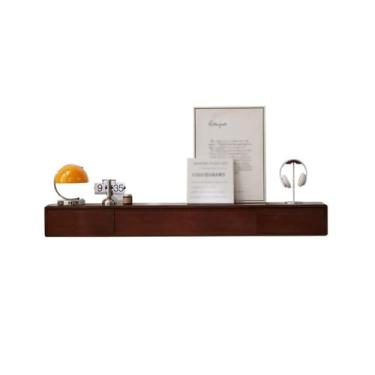 Imagem de KHUTRW3D Suporte de TV flutuante para console de mídia, armário de TV montado na parede com 2 gavetas, console de mídia de entretenimento, centro de entretenimento (marrom, pequeno)