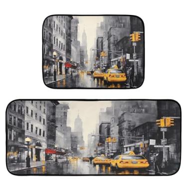 Imagem de xigua Conjunto de 2 peças de tapetes e tapetes de cozinha Streets of Paris tapetes de cozinha macios absorventes para chão tapete de cozinha antiderrapante, conjunto de capacho de cozinha 50 x 120 cm