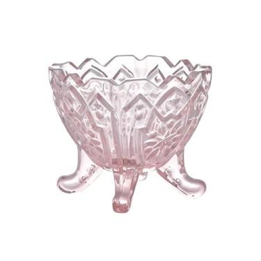 Imagem de Tigelas de sobremesa pequenas vintage de vidro em relevo, copos de sobremesa de vidro com pés coloridos para sudae, sorvete, frutas, salada (rosa)