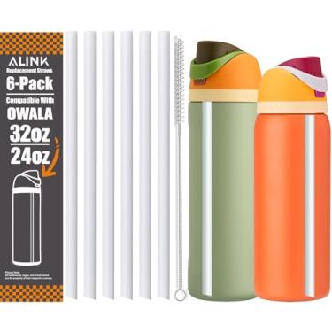 Imagem de ALINK Canudos de substituição para garrafa de água isolada Owala FreeSip 947 ml 680 g, pacote com 6 canudos de plástico reutilizáveis apenas para tampa de copo Owala Freesip, mais escova de palha