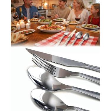 Imagem de Kit Faqueiro 24 Peças em Aço Inoxidável, Polido, Inclui 6 Facas de Serra para Churrasco, 6 Garfos, 6 Colheres de Sopa, 6 Colheres de Sobremesa, Estilo Clássico