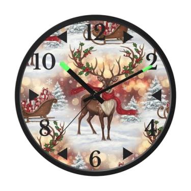 Imagem de STAYTOP Relógio de parede LED de rena de Natal para quarto com brilho noturno, relógios de parede silenciosos de 30 cm para decoração de sala de estar, controle de som, relógio de parede moderno que