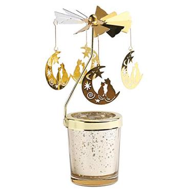 Imagem de Castiçal giratório dourado com vela perfumada, castiçal giratório romântico para casamento, casa, mesa, decoração de Natal F (D)