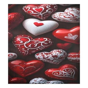 Imagem de Qilmy Capa magnética para lava-louças Dia dos Namorados corações vermelhos 58 x 66 cm para porta da frente capas decorativas de geladeira adesivo de folha magnética para máquina de lavar louça painel