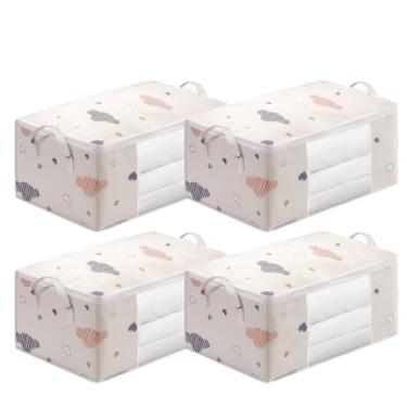 Imagem de Caixa Saco Organizador 75L Dobrável em TNT para Roupas, Edredom e Closet – Kit 4 ou 6 Unidades(4 Unidades [75L] - Bege)