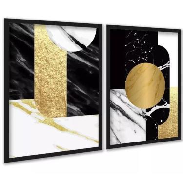 Imagem de Kit 2 Quadros Abstratos Preto E Dourado - Mármore 24X18Cm