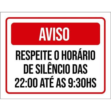 Imagem de Placa Sinalização Aviso Respeite Horário De Silêncio 36X46
