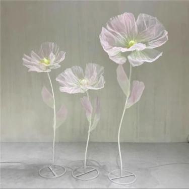 Imagem de Decoração de flores artificiais gigantes - 3 peças de flores coloridas realistas com base em pé para fundo de casamento, decoração de festa e adereços de fotografia