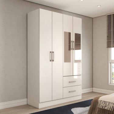 Imagem de Guarda-Roupa Solteiro Vittorio 4 Portas 2 Gavetas com Espelho Branco - Panorama Móveis