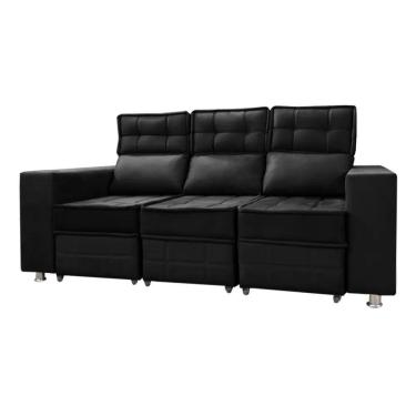 Imagem de Sofá Retrátil E Reclinável 3 Lugares Londres 2.10cm C/molas - Veludo Preto