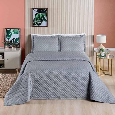 Imagem de Kit Cobre Leito Espanha Casal Padrão 03 Peças Micropercal 200 Fios Matelado White Line - Cinza