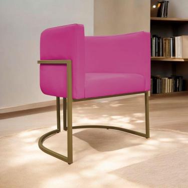 Imagem de Poltrona Decorativa Recepção Luna Base De Ferro Dourada - Pink Corino
