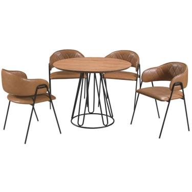 Imagem de Conjunto Sala De Jantar Rubi Cinamono 1,20m Com 4 Cadeiras Veneza No Couro Caramelo