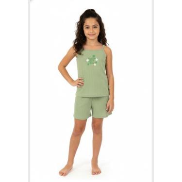 Imagem de Conjunto em Ribana Canelada Menina com Regata e Short Guloseima, Verde