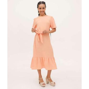 Imagem de Vestido Midi Feminino Textura Amarração Marisa-15781, Laranja, G