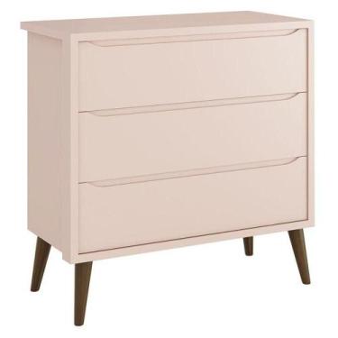 Imagem de Cômoda Gaveteiro Infantil Theo Rosa Com Pés Amadeirados - Reller - REL