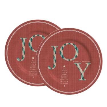 Imagem de Jogo 2 Pratos Sobremesa Natalino Joy Vermelho Cerâmica Alleanza 20cm