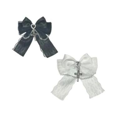 Imagem de Clipe De Cabelo Estilo Lolita Preto E Branco Para Meninas E Mulheres, 