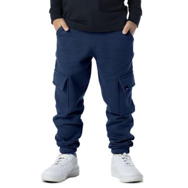 Imagem de Calça Vrasalon Infantil Moletom Cargo Inverno Lisa Masculina-Masculino