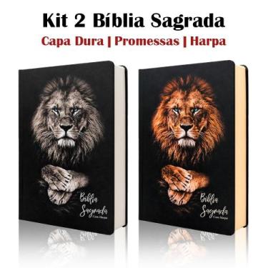 Imagem de Kit 2 Bíblias Letra Gigante Popular Capa Dura Leão Silver + Leão Gold 