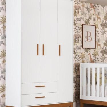 Imagem de Guarda-roupa 3 Portas para Quarto de Bebê Flip Branco Fosco - Móveis R