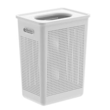 Imagem de Cesto Roupa Suja Brinquedos Organizador Lavanderia Com Tampa Branco 38