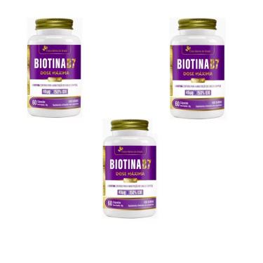 Imagem de Kit 3 Biotina B7 45ug 3x60 cps Flora Nativa-Unissex