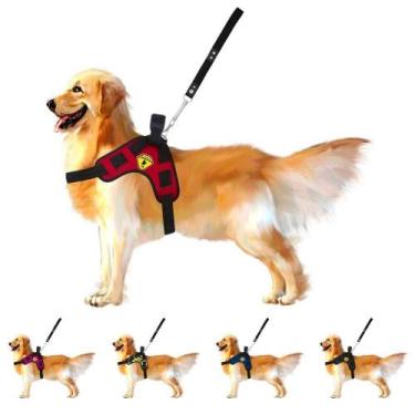 Imagem de Coleira Peitoral Para Cães Cachorros Grandes Ajustável Com Guia Alça R