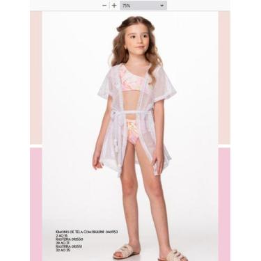 Imagem de CF biquini de um ombro so e kimono em tela rosa - Luluzinha, 6 anos