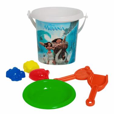 Imagem de Kit de Praia Infantil Moana com 7 Peças Baldinho Pá Rastelo Peneira e Forminhas Rosa Rosita
