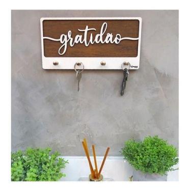 Imagem de Porta Chaves De Parede Decorativo Gratidão Madeira Mdf Luxo - Carmisin