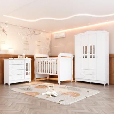 Imagem de Quarto Bebê Completo Berço 3 em 1 Mirelle Guarda Roupa 4 Portas Cômoda