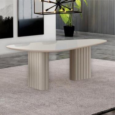 Imagem de Mesa com Tampo Orgânico com Vidro Isis Bege/Off White - Leifer