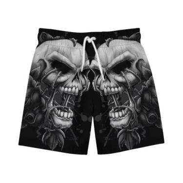 Imagem de Shorts Masculinos De Secagem Rápida Com Estampa 3D De Caveira Para Esp