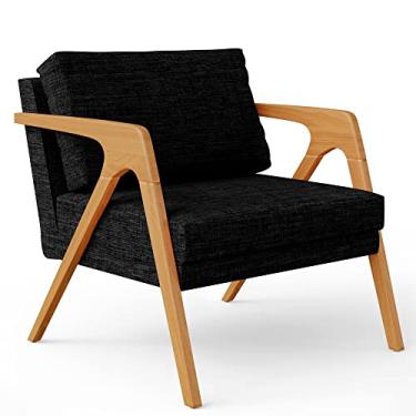 Imagem de Poltrona Decorativa Para Sala de Estar Pietra Com Estrutura De Madeira L02 Linho Chumbo - Lyam Decor