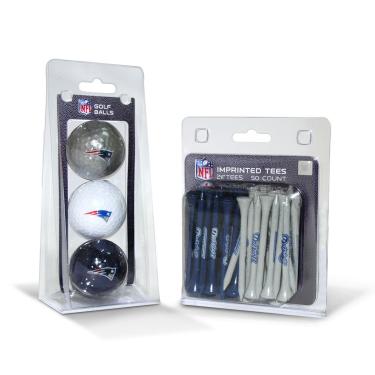 Imagem de Team Golf NFL New England Patriots 3 bolas de golfe e 50 bolas de golfe impressas com logotipo (3 unidades) e camisetas de golfe com regulação de 6 cm (50 unidades), multicoloridas