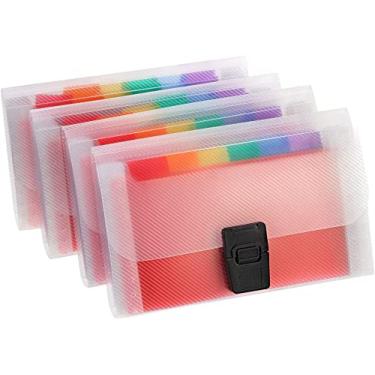 Imagem de Organizador de arquivos de sanfonado de plástico tamanho A6, 18 x 11 cm, mini pasta de arquivo expansível com 13 bolsos, caixa de arquivo portátil, pastas de acordeão coloridas para cartões, cupons, recibos, item fiscal (4 peças)