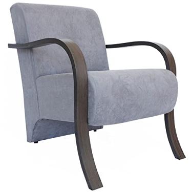Imagem de Poltrona Decorativa Santa Rita com braço de madeira - Cinza