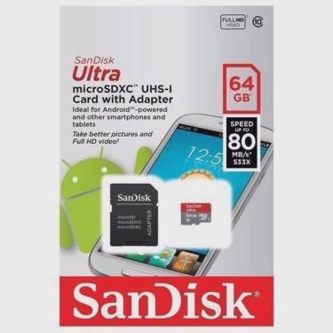 Imagem de Cartão Micro Sd Ultra Sandisk 64gb 80mb/s Classe 10 clr p/ J1 Samsung