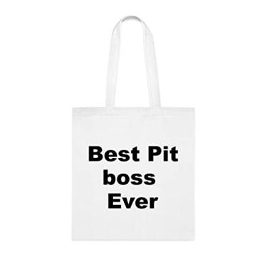 Imagem de Bolsa sacola Pit Boss, Best Pit Boss Ever Tote bag, Presente Pit Boss, Presente para Pit Boss, Bolsa de ombro Pit Boss, Bolsas reutilizáveis Pit Boss, Ideia de de Natal, Branco