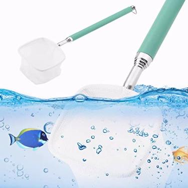 Imagem de Pssopp Rede de pesca para aterrissagem, extensível rede de pesca telescópica de camarão para skimming de aço inoxidável para aquário peixes, lagoa, lago (quadrado - verde)
