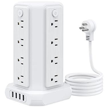 Imagem de Power Strip Tower Surge Protector NTONPOWER 16 Tomadas 4 USB Desktop Charging Station, 1,5 m Flat Plug Extension Cord com várias tomadas, Interruptor Individual para Home Office Dorm Room Essentials Branco