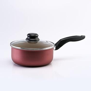 Imagem de Panela 18cm Antiaderente Cereja com Dourado Com Tampa de Vidro Pequena Não Gruda